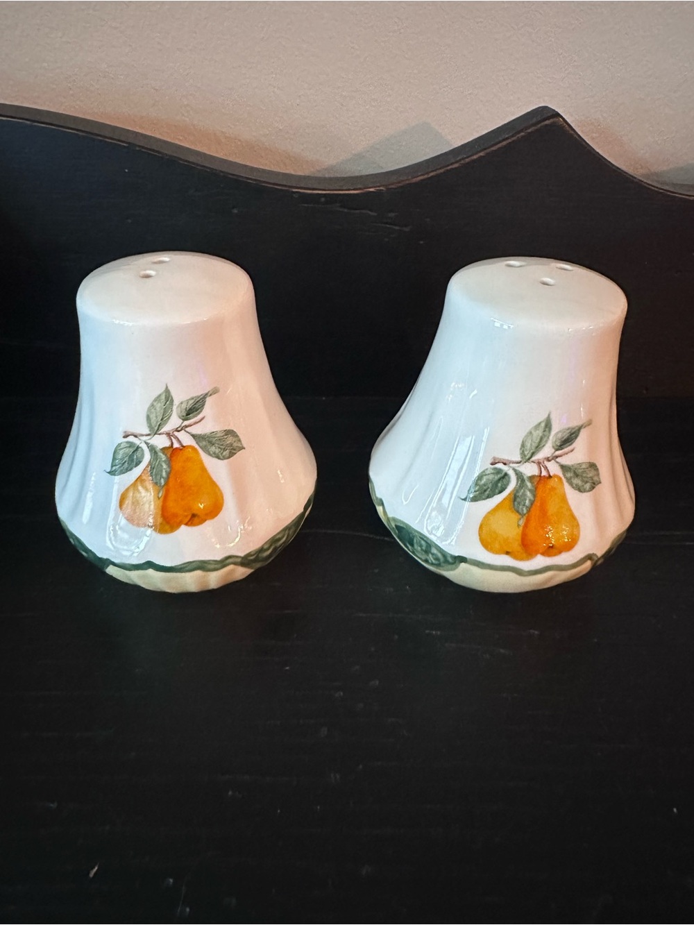 Gibson White Ceramic Pear Motif Salt and Pepper Shakers